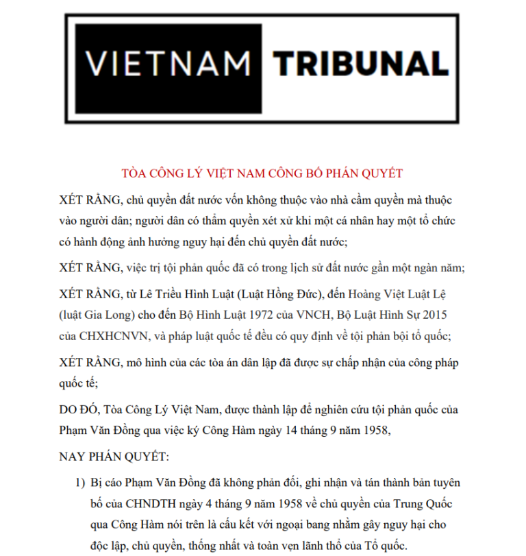 Tóm lược Phán Quyết Tòa Công Lý Việt Nam