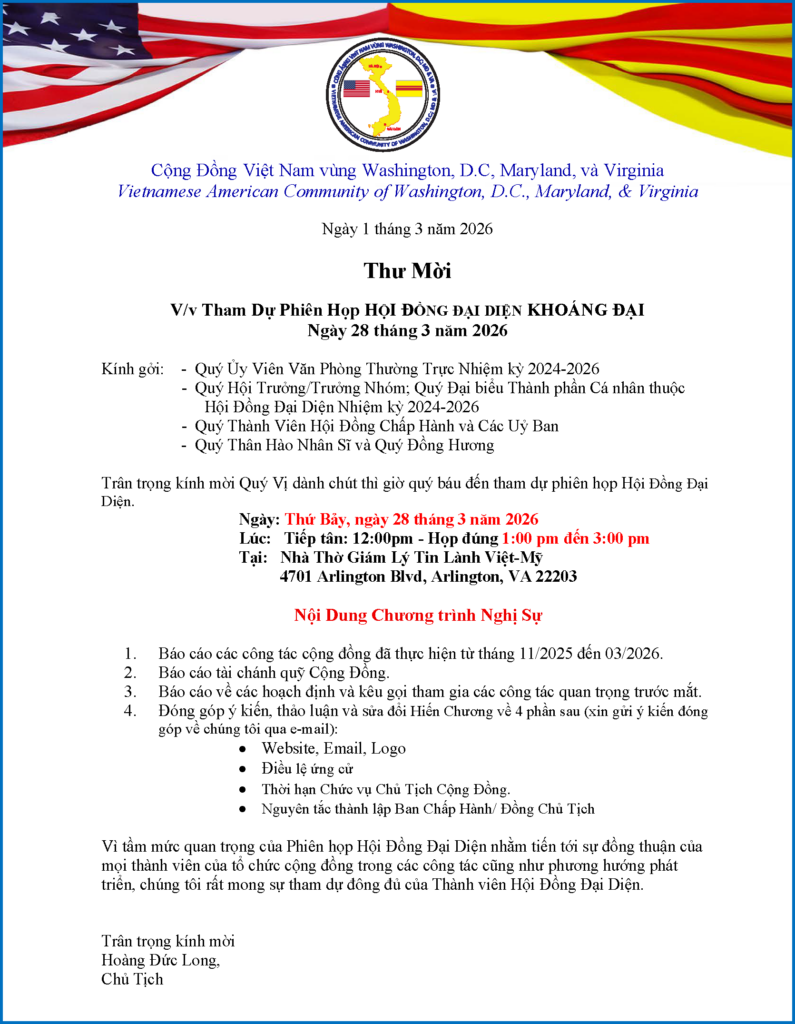 Cộng Đồng VNDMV - Thư Mời Họp 3.28.2026