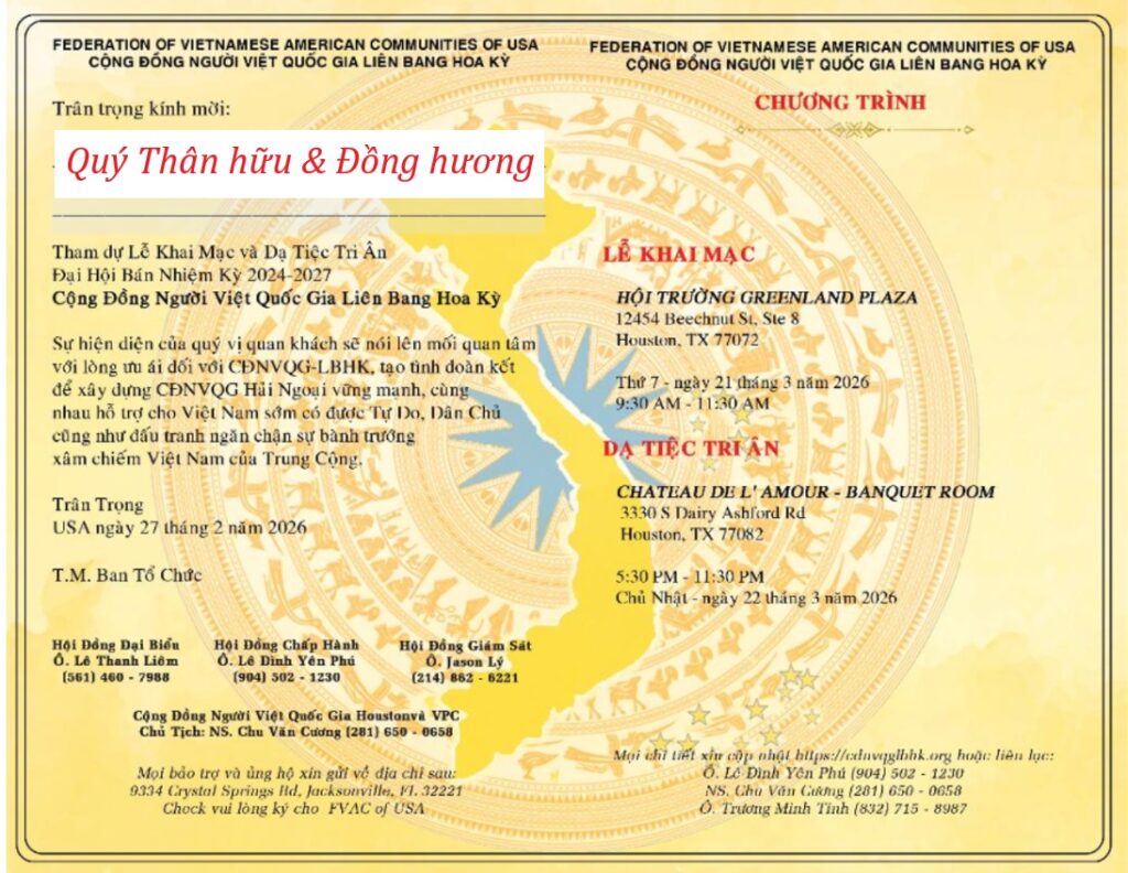 Thông báo Đại Hội bán nhiệm kỳ Cộng Đồng Người Việt Quốc Gia Liên Bang Hoa Kỳ 2026 tại Houston - Nhạc hội tri ân..